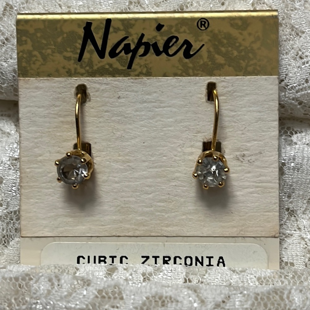 Napier/vintage gold cubic zirconia earrings *